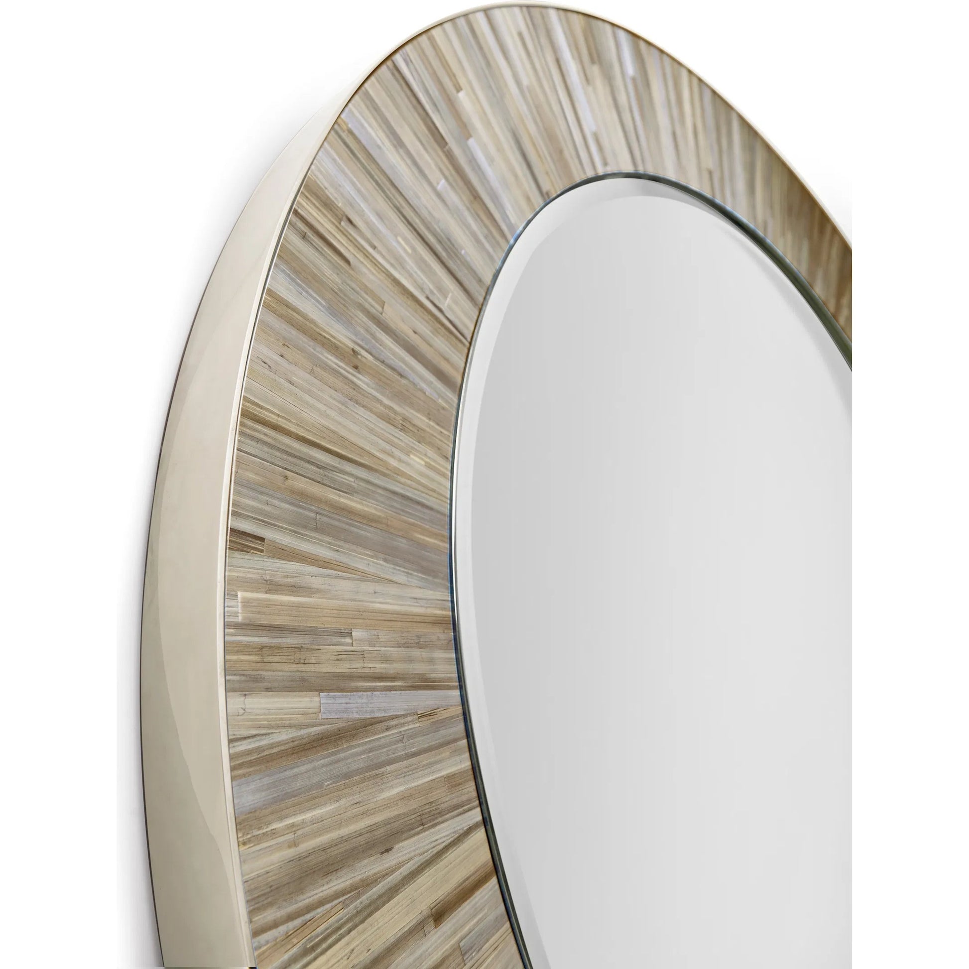 Terra Round Mirror by Jonathan Charles in natural straw. Made from straw in a transitional style.