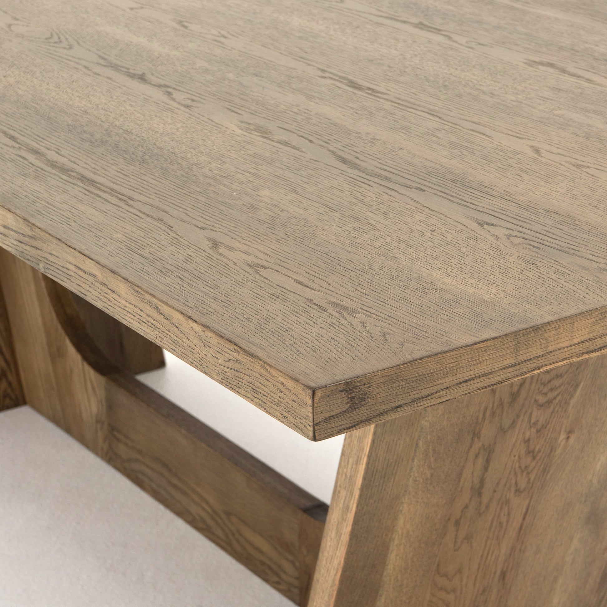 Pryor Dining Table by Four Hands in smoked grey and smoked gray. Made from thick oak veneer, solid oak, engineered hardwood in a modern style.