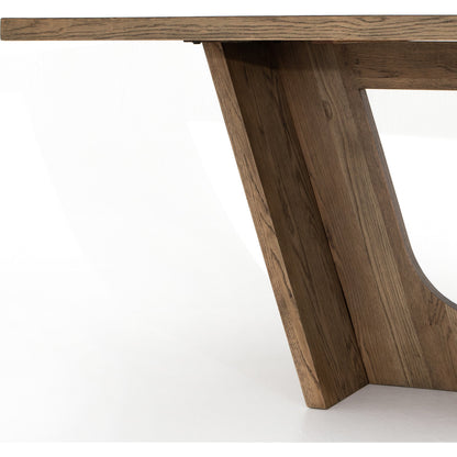 Pryor Dining Table by Four Hands in smoked grey and smoked gray. Made from thick oak veneer, solid oak, engineered hardwood in a modern style.