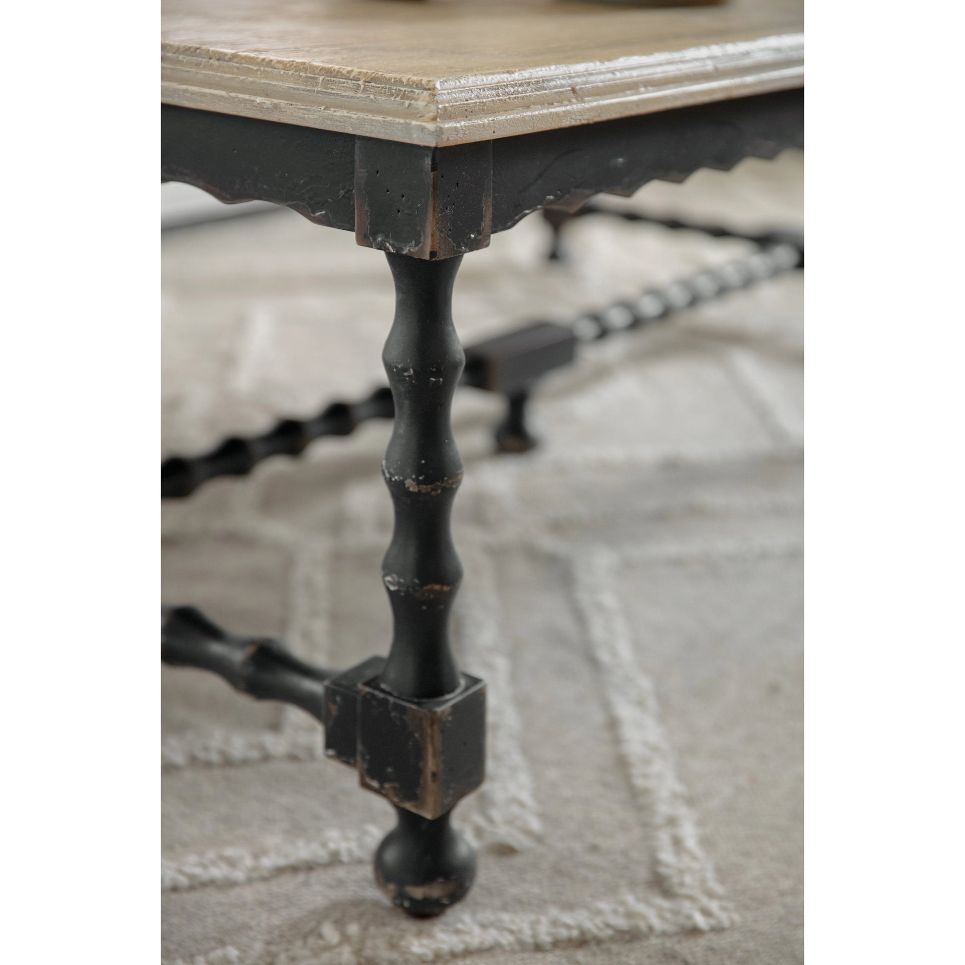 Ciao Bella Cocktail Table by Hooker Furniture in black, flaky white. Made from maple veneers, solid-wood edge top in a traditional style.