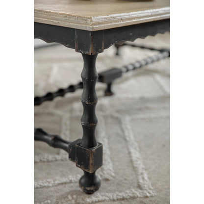 Ciao Bella Cocktail Table by Hooker Furniture in black, flaky white. Made from maple veneers, solid-wood edge top in a traditional style.