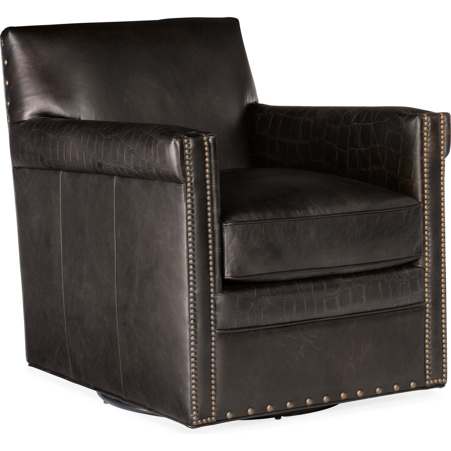 001 SI-1749412 | Primary Silo | Potter Swivel Club Chair by Hooker Furniture in old saddle fudge. Made from leather in a traditional style.