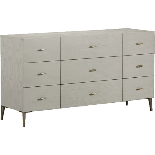 Zest 9 Drawer Dresser by Zest in cream. Made from oak veneer, metal feet in a modern style.