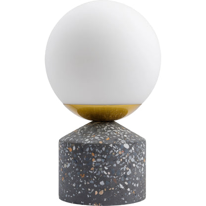 Verve Globe Lamp by Livabliss in body: aqua, gray, base: gray, shade: white, cord: black and polished. Made from body: cement, base: cement, shade (outside): glass in a modern style.