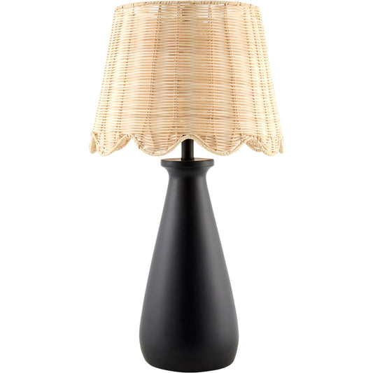 Virello Accent Table Lamp by Surya in brown, metallic gold, black and painted. Made from polystyrene, rattan, iron in a unique style.