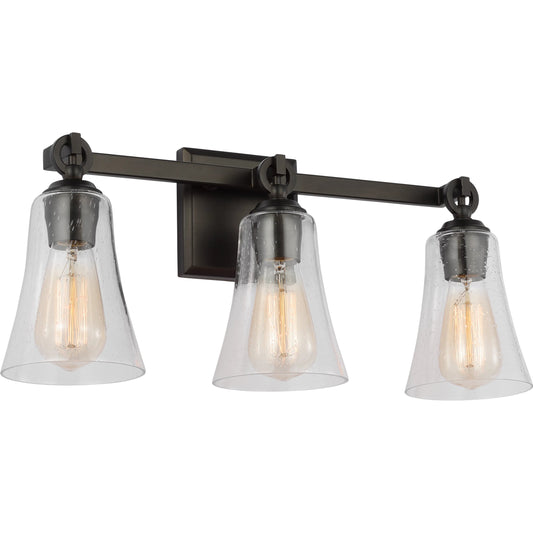 Monterro 3-Light Vanity by Visual Comfort & Co. in aged iron. Made from steel in a unique style.
