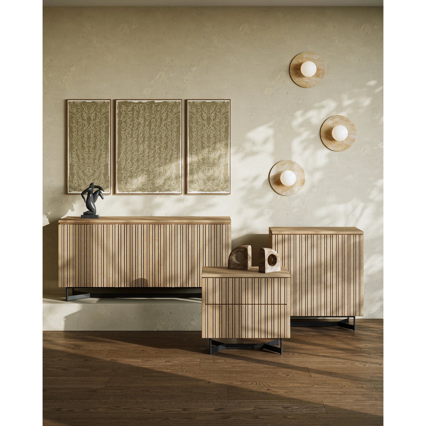 006 SI-2191644 | Lifestyle | Apricity Wall Sconce by Currey and Company in beige, antique brass, frosted white. Made from travertine, metal, glass in a modern style.