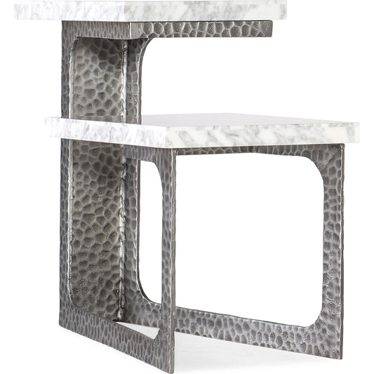 Melange Georgie Side Table by Hooker Furniture in carrara marble, pewter. Made from carrara marble veneer with cast metal in a modern style.