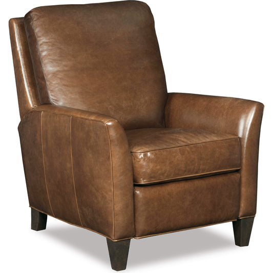 Shasta Recliner by Hooker Furniture in brown and natchez brown. Made from leather in a traditional style.