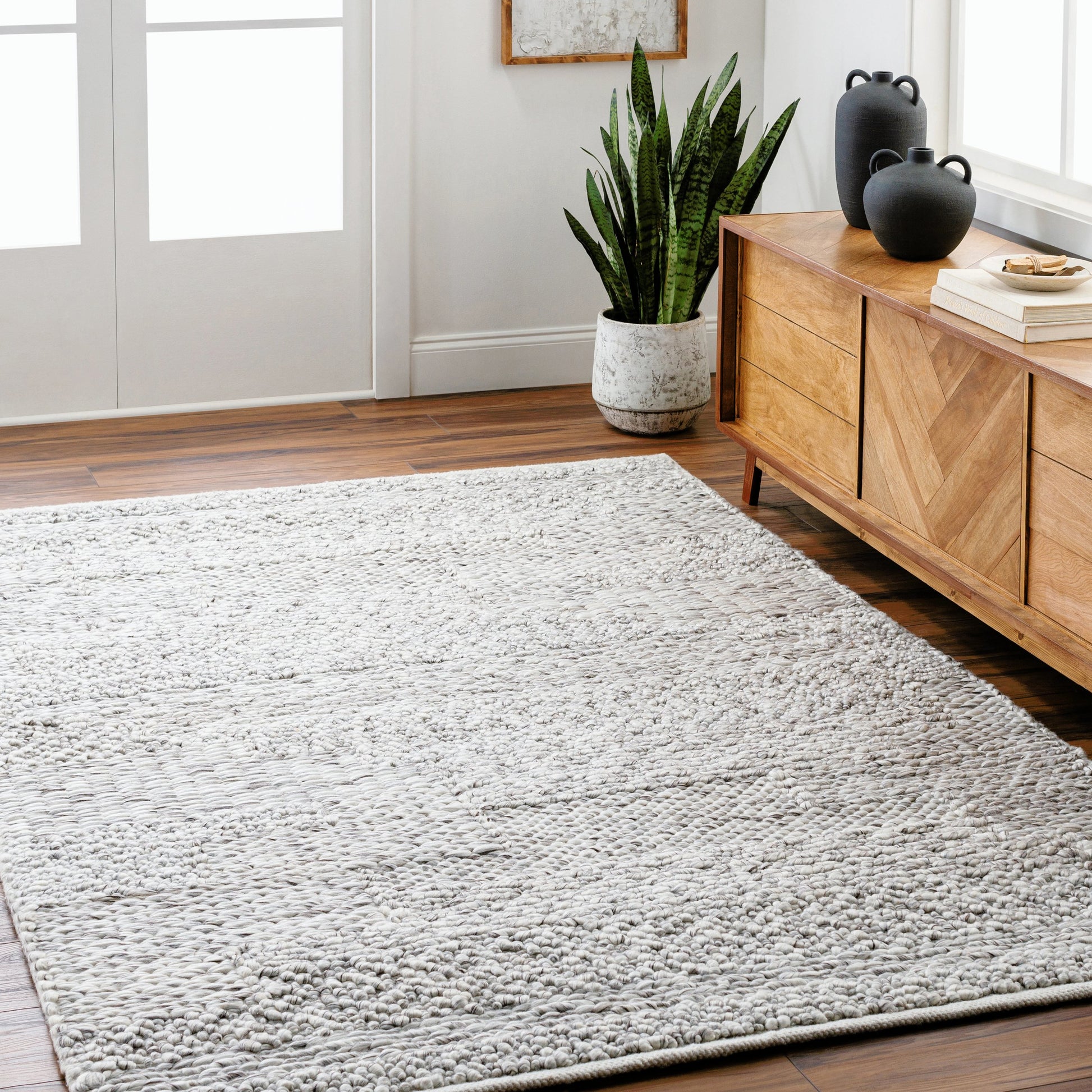 Vesta Rug - 32239 by Surya in light gray, dark brown. Made from 100% recycled pet yarn in a unique style.