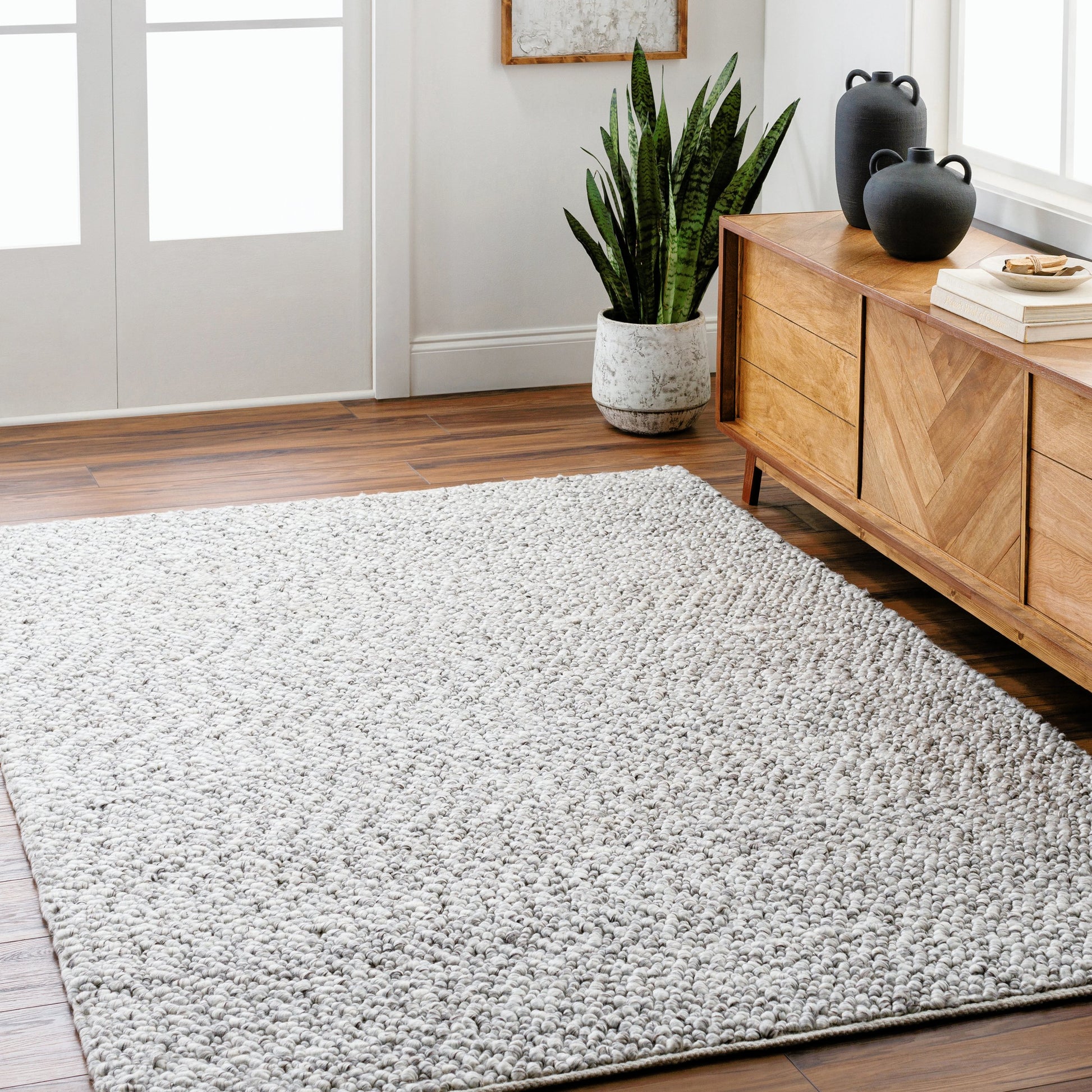 Vesta Rug - 32241 by Surya in light gray, dark brown. Made from 100% recycled pet yarn in a unique style.