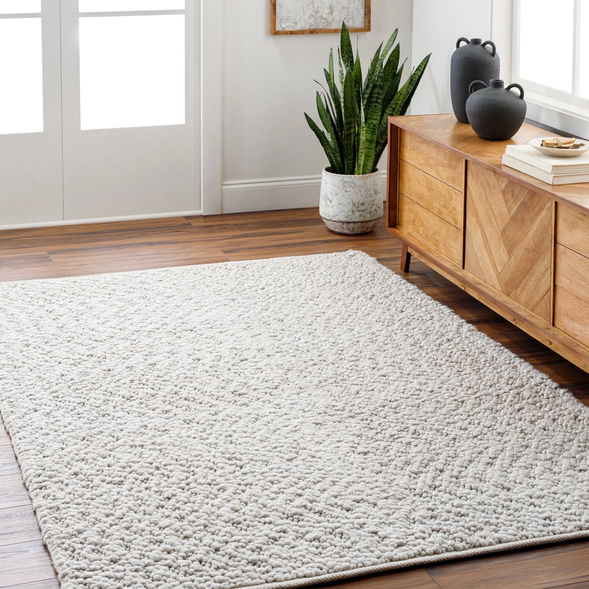 Vesta Rug - 32242 by Surya in light gray. Made from 100% recycled pet yarn in a unique style.
