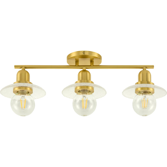 Vastrav 3-Light Wall Sconce by Surya in metallic brass, clear. Made from iron, glass in a transitional style.