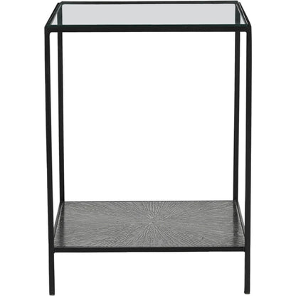 Venus Side Table by LH Imports in matte black. Made from iron, tempered glass in a unique style.