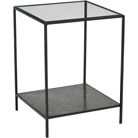 Venus Side Table by LH Imports in matte black. Made from iron, tempered glass in a unique style.