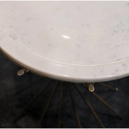 Astra Side Table by LH Imports in white, brass and antique brass. Made from iron, marble in a unique style.