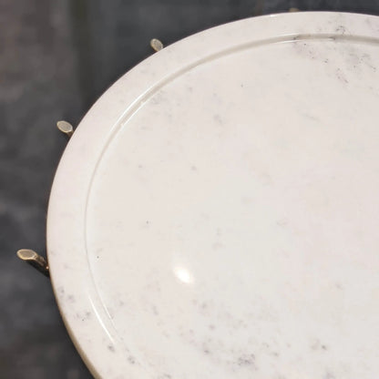 Astra Side Table by LH Imports in white, brass and antique brass. Made from iron, marble in a unique style.