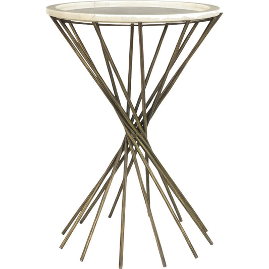 Astra Side Table by LH Imports in white, brass and antique brass. Made from iron, marble in a unique style.