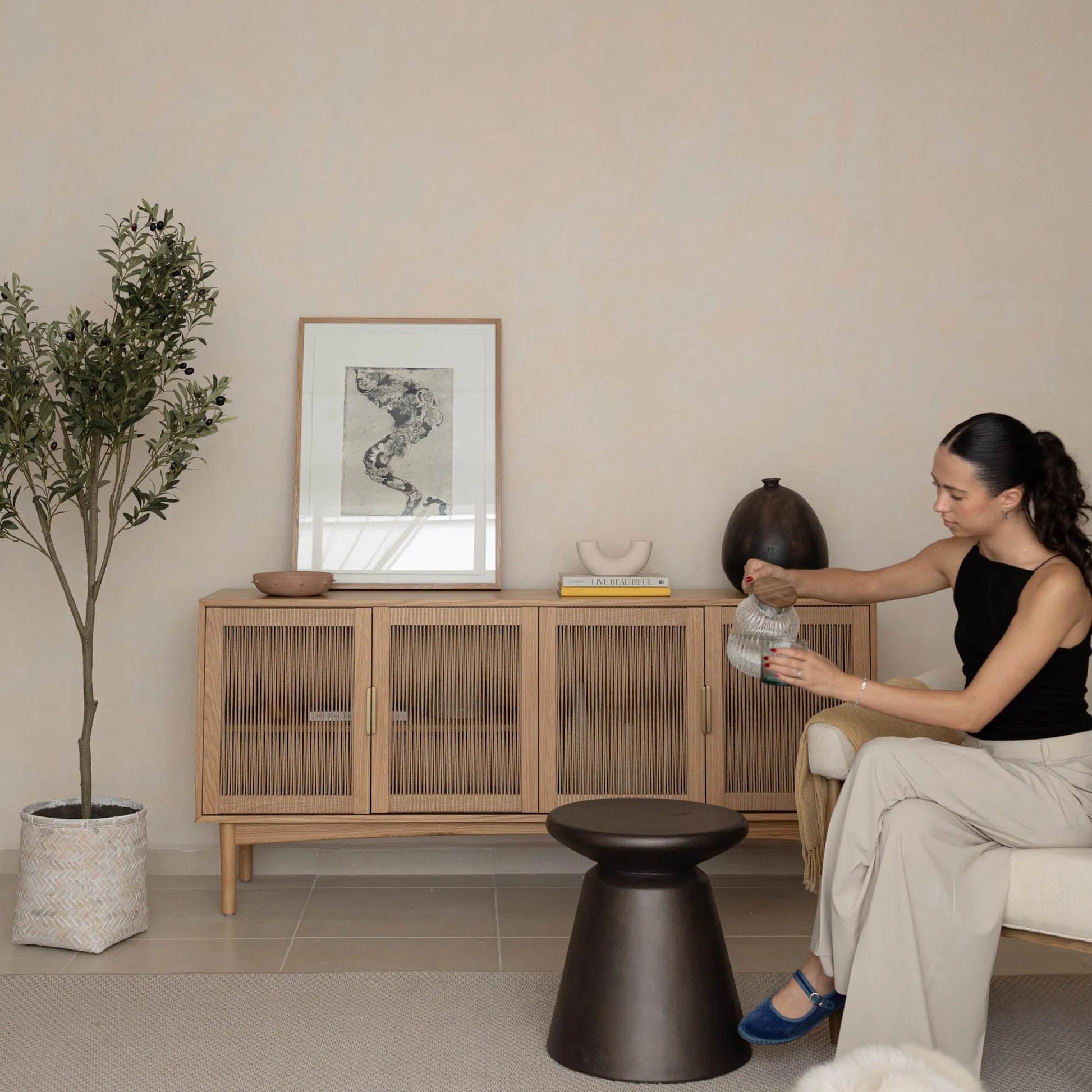 Concrete Mineral Side Table by LH Imports. Made from concrete in a unique style.