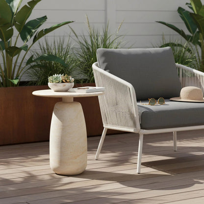 Olympia Side Table by LH Imports in light travertine. Made from unique in a unique style.