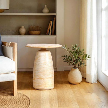 Olympia Side Table by LH Imports in light travertine. Made from unique in a unique style.