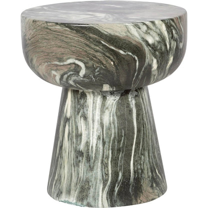 Binx Side Table by LH Imports in green, grey, white and marble pattern. Made from concrete in a unique style.