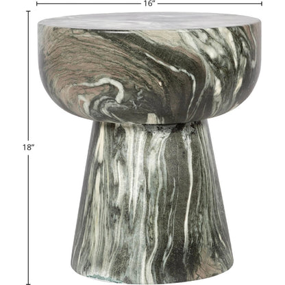Binx Side Table by LH Imports in green, grey, white and marble pattern. Made from concrete in a unique style.