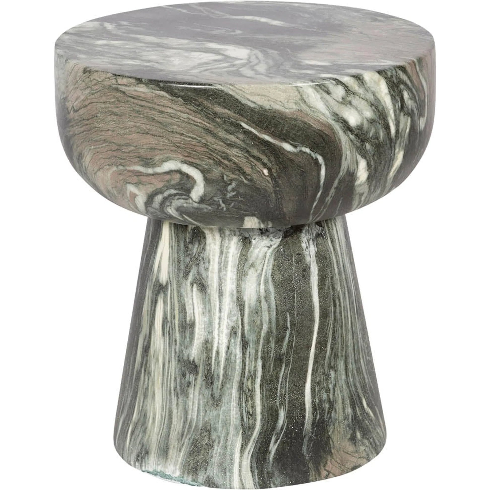 Binx Side Table by LH Imports in green, grey, white and marble pattern. Made from concrete in a unique style.
