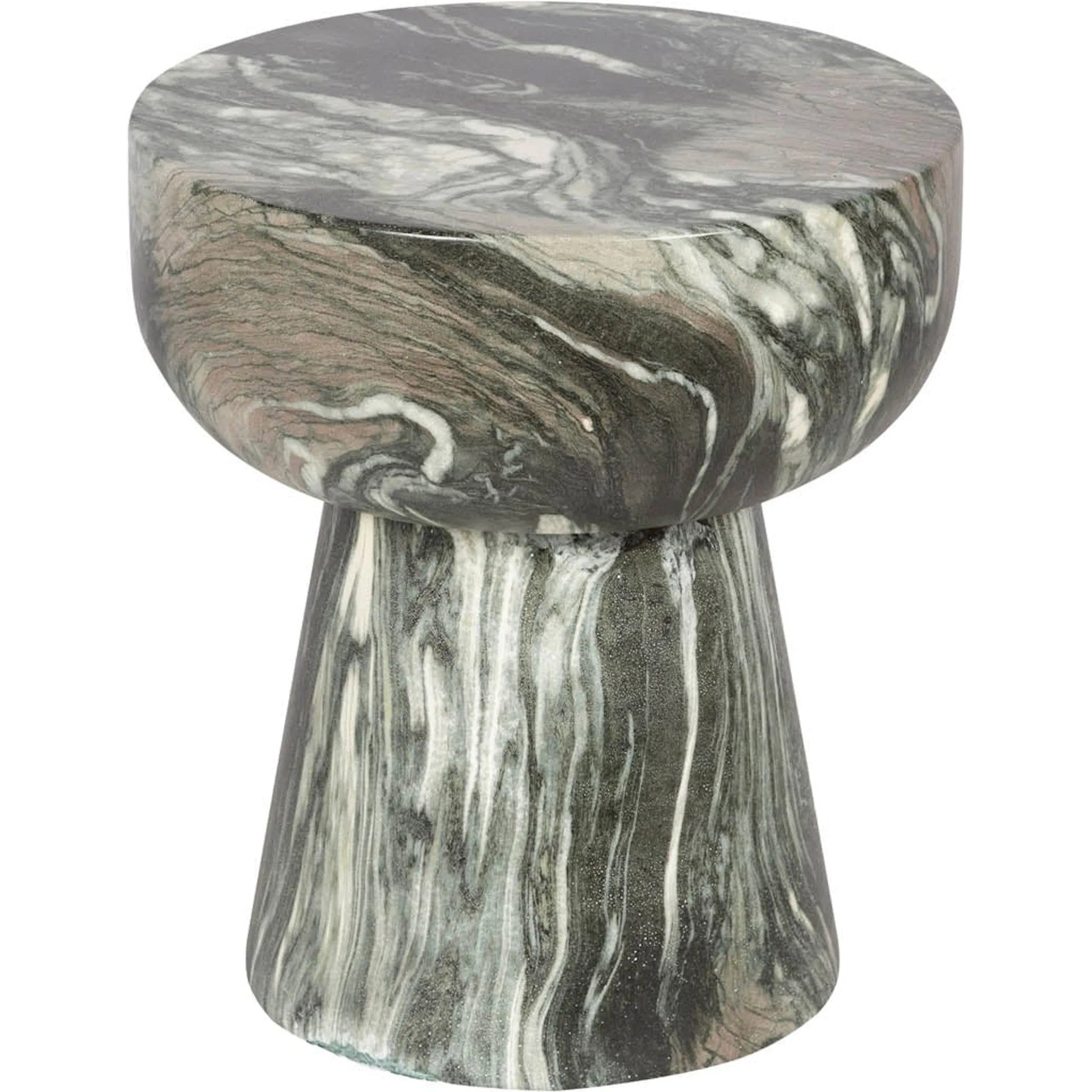 Binx Side Table by LH Imports in green, grey, white and marble pattern. Made from concrete in a unique style.