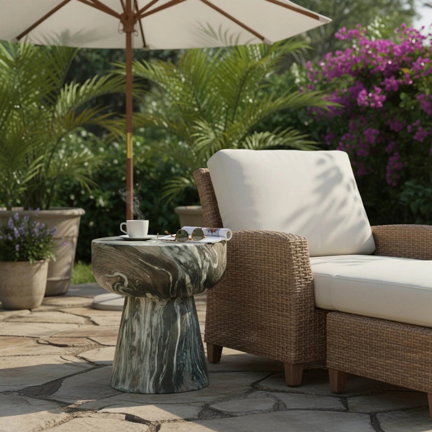 010 SI-2325337 | Lifestyle | Binx Side Table by LH Imports in green, grey, white and marble pattern. Made from concrete in a unique style.