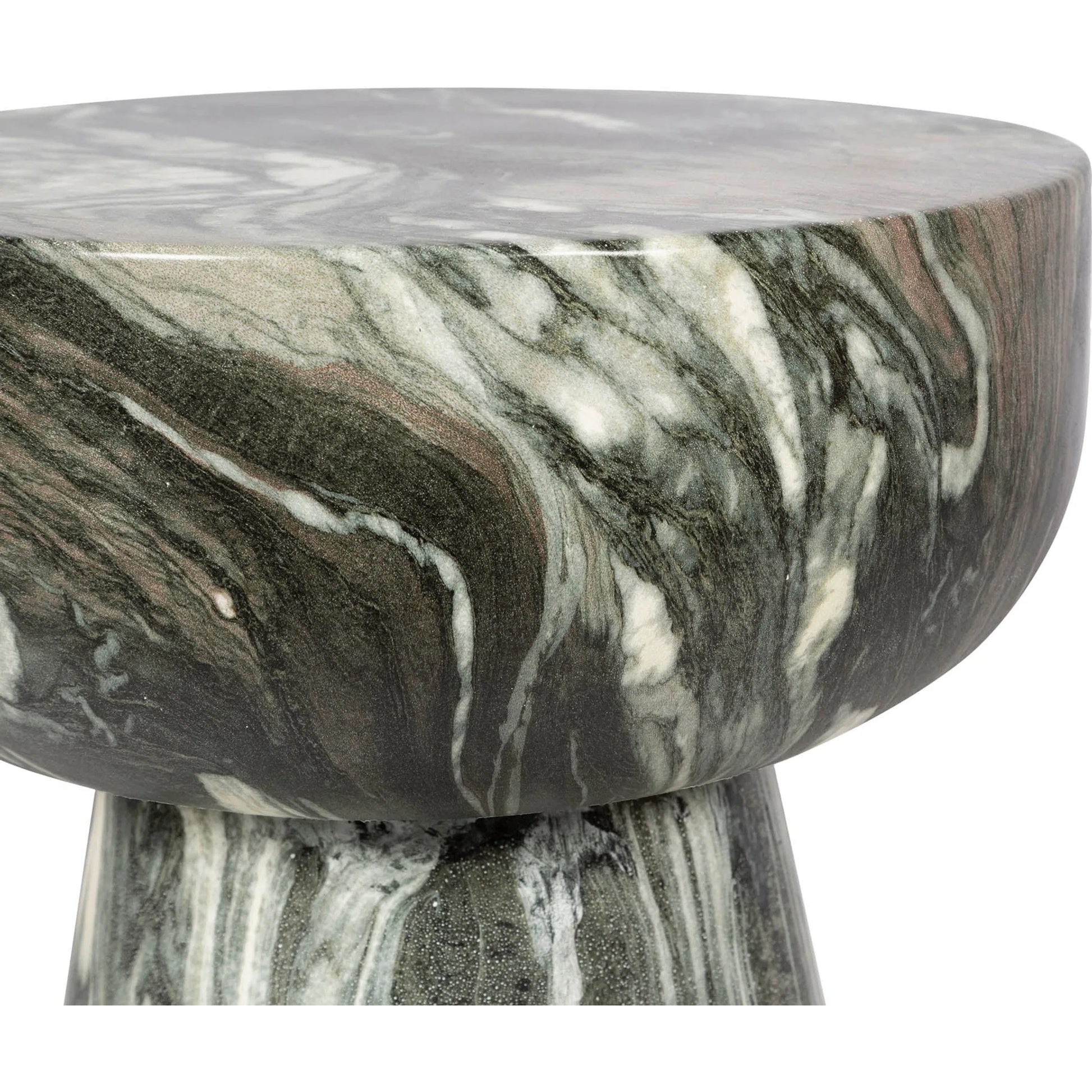 Binx Side Table by LH Imports in green, grey, white and marble pattern. Made from concrete in a unique style.