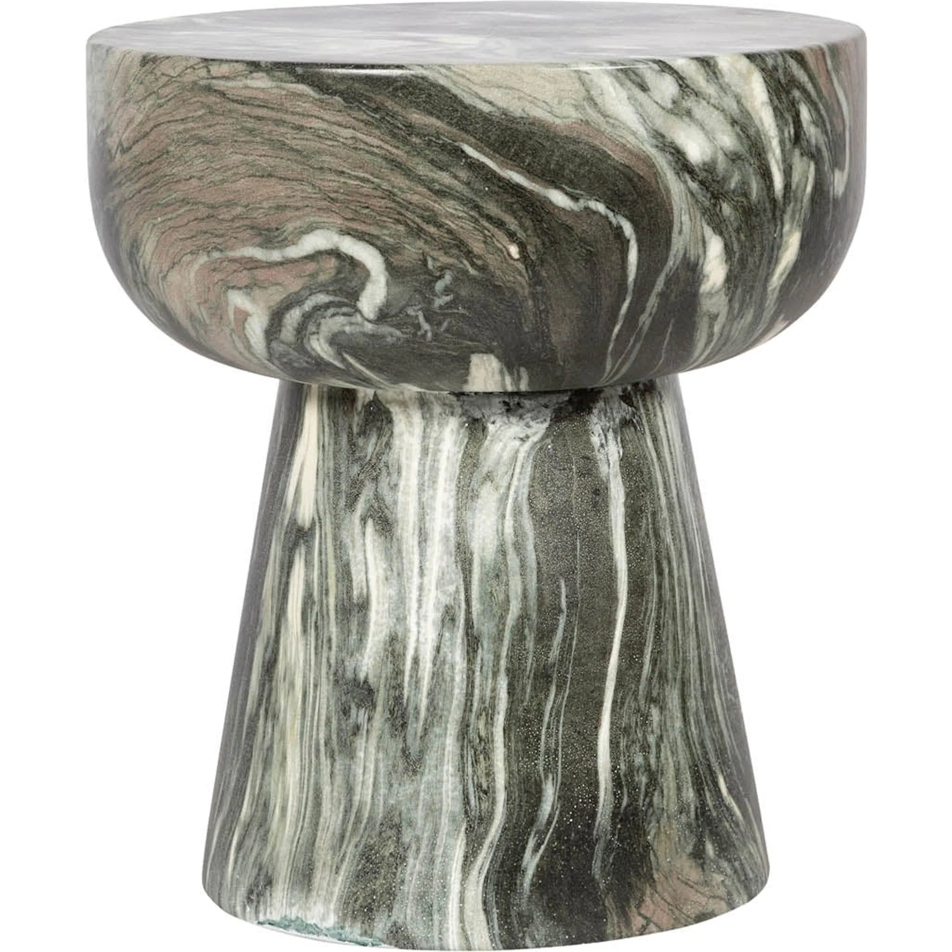 Binx Side Table by LH Imports in green, grey, white and marble pattern. Made from concrete in a unique style.
