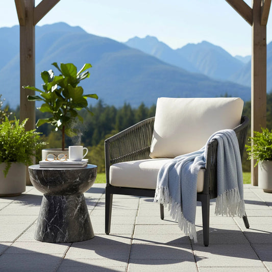 Yves Side Table by LH Imports in black marble and marble black. Made from concrete in a unique style.