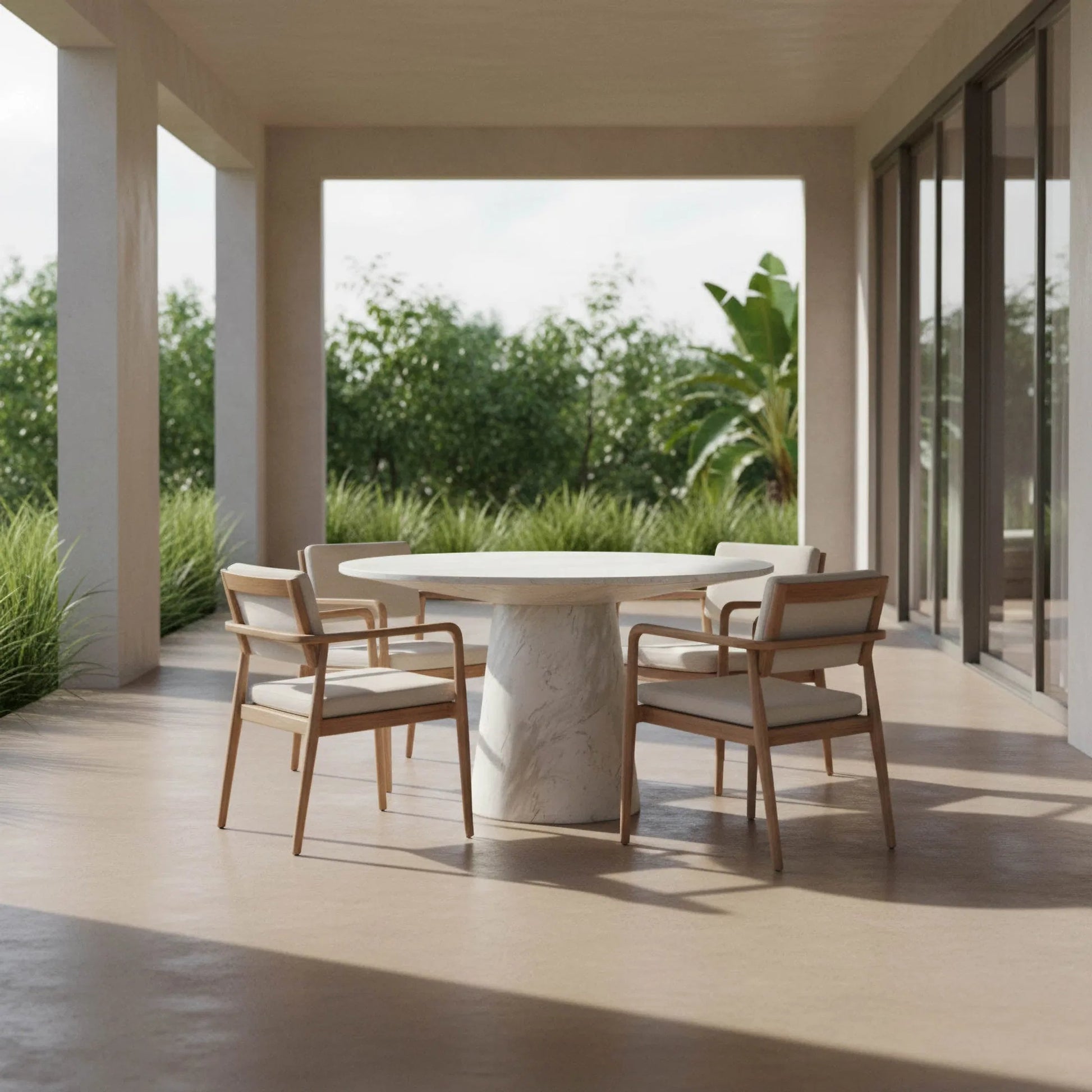 Dream Dining Table by LH Imports in white marble pattern. Made from concrete in a unique style.