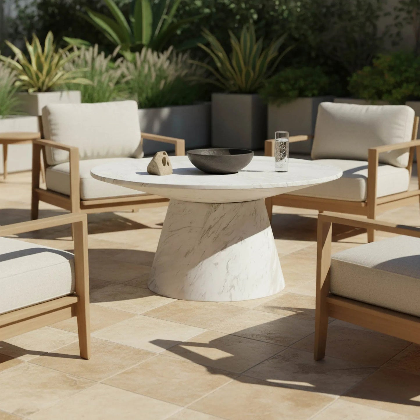 001 SI-2527577 | Lifestyle | Dream Coffee Table by LH Imports in white marble pattern. Made from concrete in a unique style.