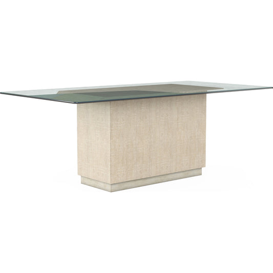 Cotiere Rectangular Column Dining Table by A.R.T. Furniture in linen. Made from parawood solids, glass, fabric in a modern style.