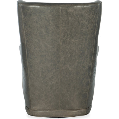 Mai Wing Swivel Club Chair by Hooker Furniture. Made from leather (aniline top grain) in a transitional style.