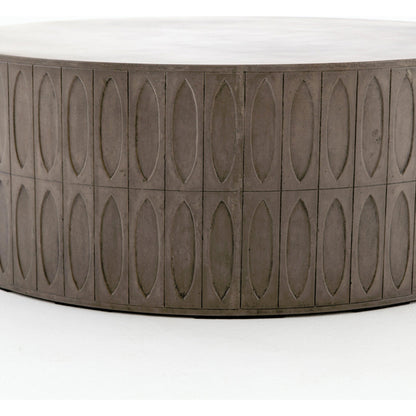 Colorado Drum Coffee Table by Four Hands in grey concrete and dark gray. Made from concrete in a eclectic & global style.