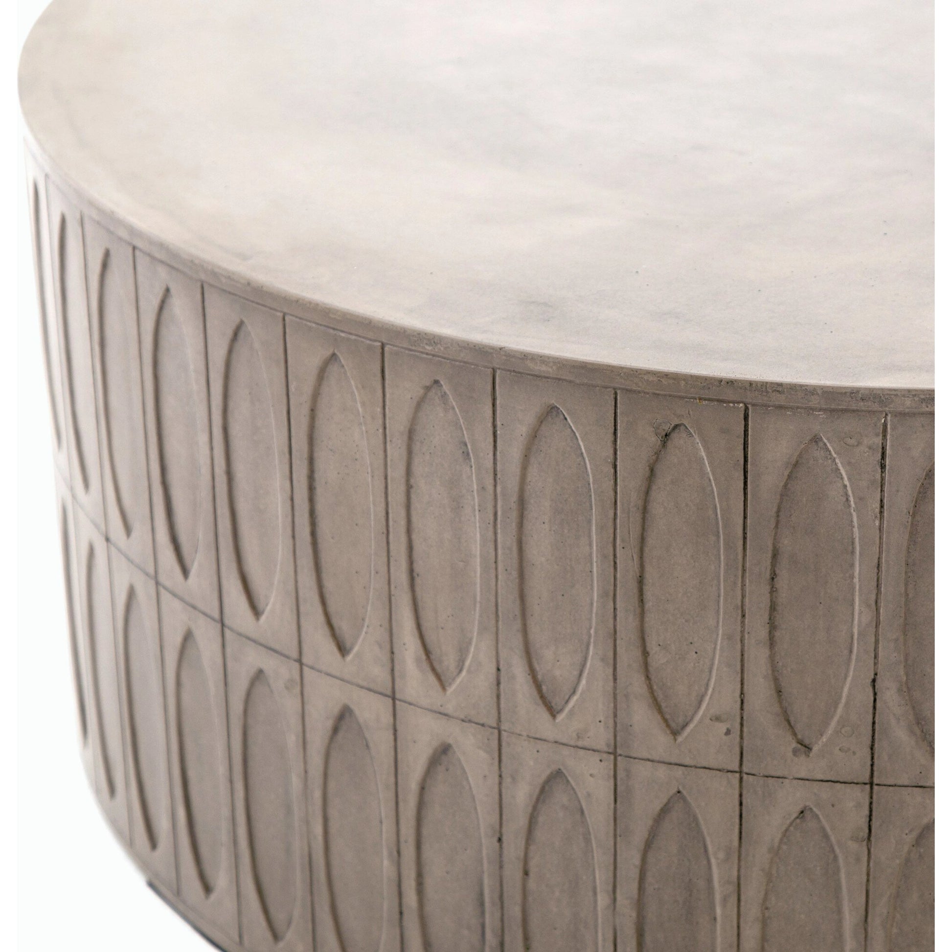 Colorado Drum Coffee Table by Four Hands in grey concrete and dark gray. Made from concrete in a eclectic & global style.