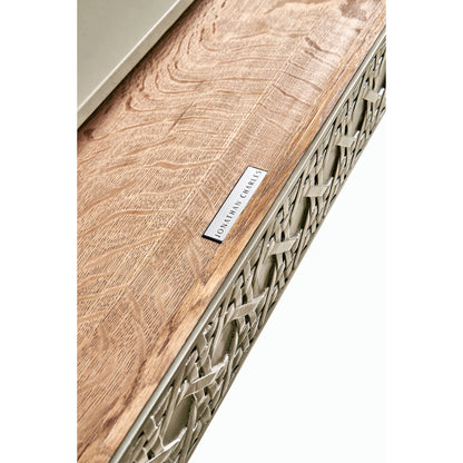 Water Cnoidal Cane Carved Metal Desk by Jonathan Charles in white brass. Made from metal, leather in a modern style.