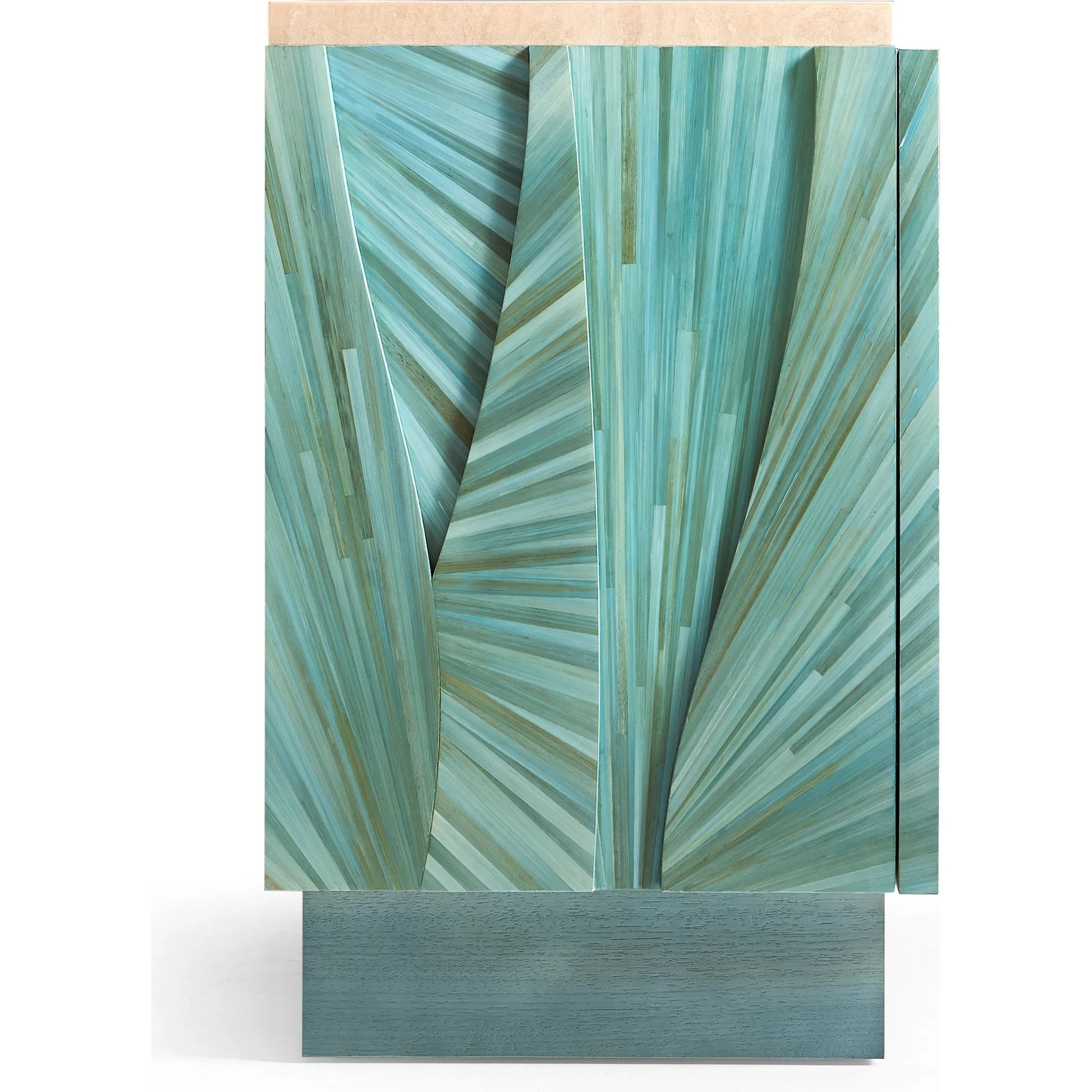 Seaglass Entertainment Console by Jonathan Charles in blue and blue straw. Made from straw, marble, stainless steel, koto veneer in a eclectic & global style.