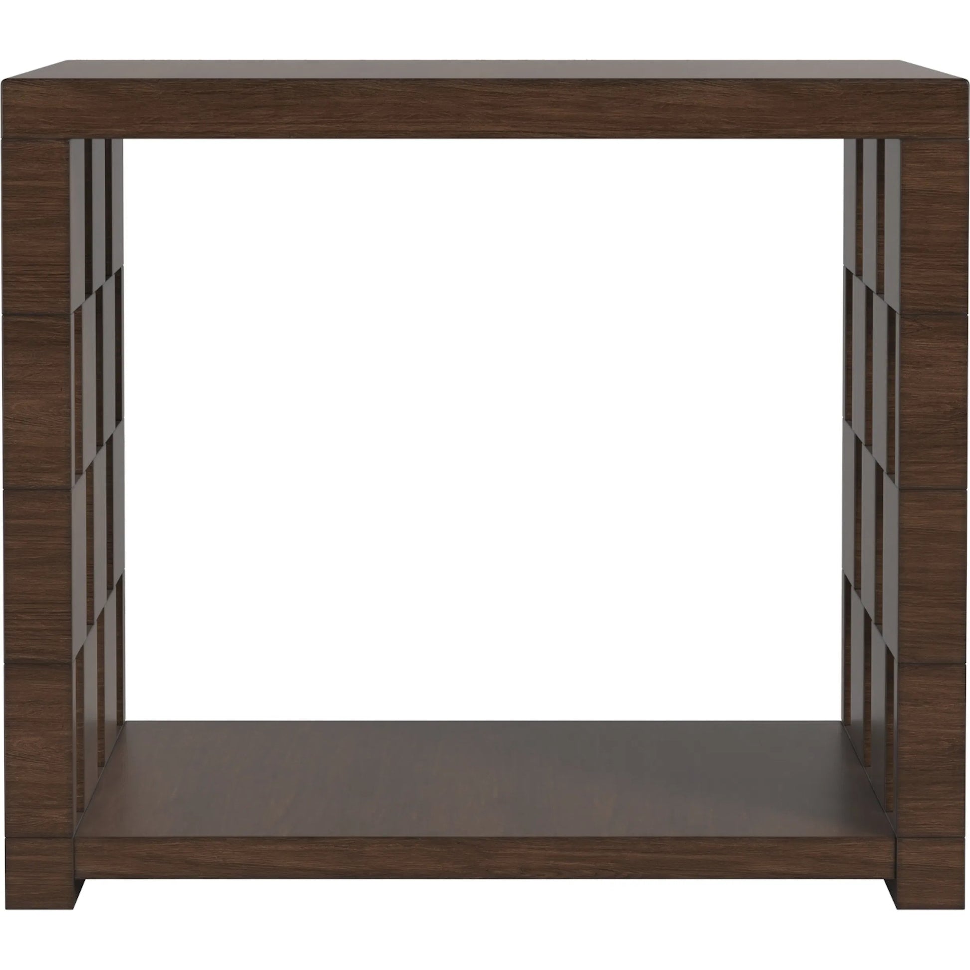 Verge Rectangle End Table by A.R.T. Furniture in handcrated walnut. Made from poplar, parawood solids, burl veneer in a traditional style.