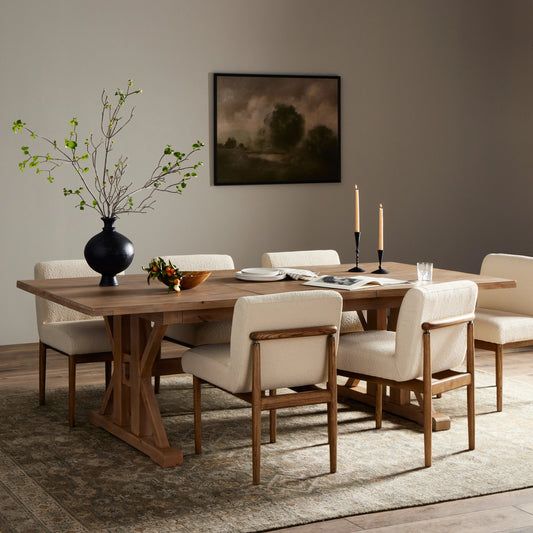 Tuscanspring Dining Table by Four Hands in sundried wheat. Made from solid mixed reclaimed wood in a cottage & farmhouse style.