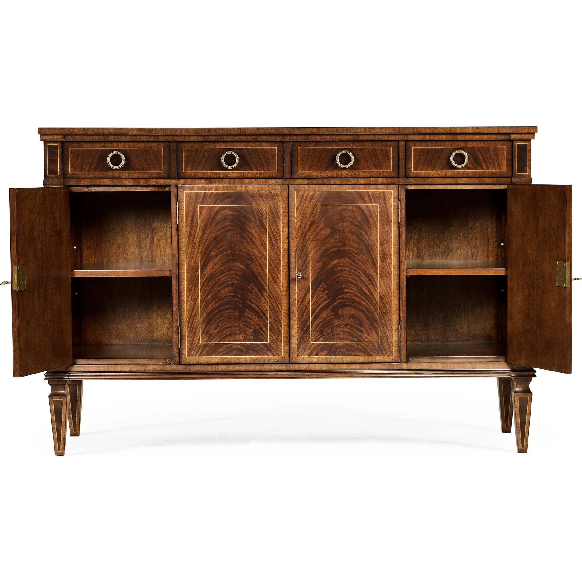Buckingham Regency Style Mahogany Credenza by Jonathan Charles in brown and medium antique mahogany. Made from acacia in a traditional style.