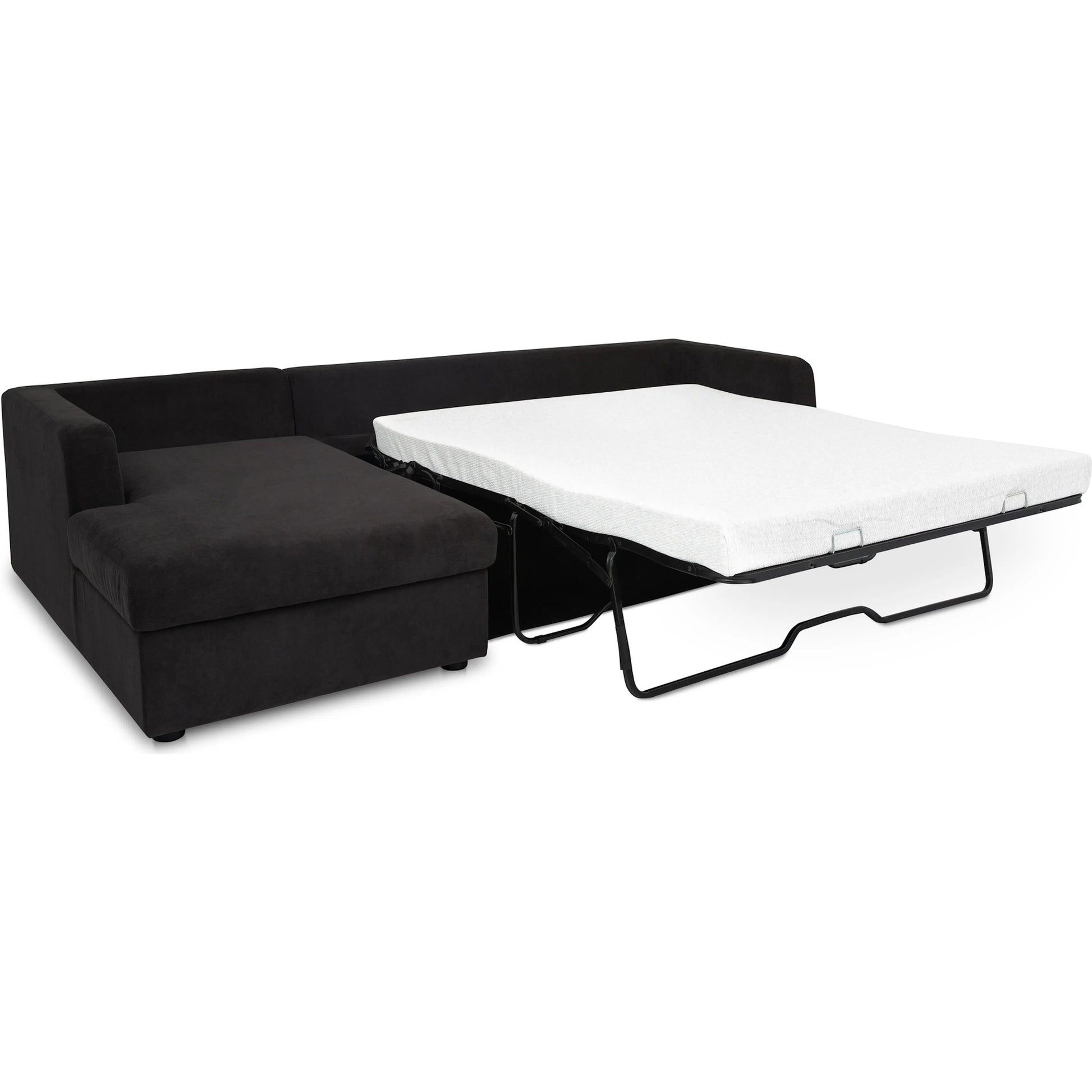 Burrow Sleeper Sectional with Storage Chaise by Moe's Home Collection. Made from 70% polyester, 30% recycled polyester, c0 performance, foam, fiber cushion fill, sleeper sofa mechanism, memory foam mattress, solid wood le