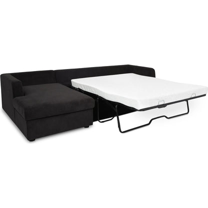 Burrow Sleeper Sectional with Storage Chaise by Moe's Home Collection. Made from 70% polyester, 30% recycled polyester, c0 performance, foam, fiber cushion fill, sleeper sofa mechanism, memory foam mattress, solid wood le