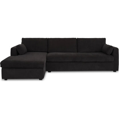 Burrow Sleeper Sectional with Storage Chaise by Moe's Home Collection. Made from 70% polyester, 30% recycled polyester, c0 performance, foam, fiber cushion fill, sleeper sofa mechanism, memory foam mattress, solid wood leg i