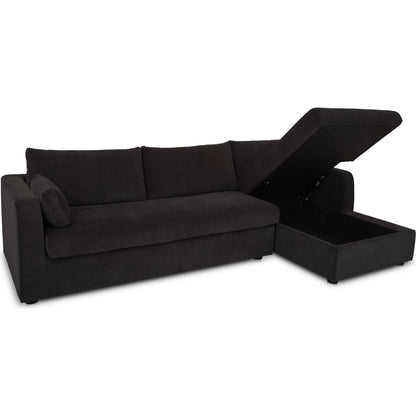 Burrow Sleeper Sectional with Storage Chaise by Moe's Home Collection. Made from 70% polyester, 30% recycled polyester, c0 performance, foam, fiber cushion fill, sleeper sofa mechanism, memory foam mattress, solid wood le