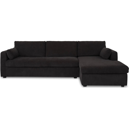 Burrow Sleeper Sectional with Storage Chaise by Moe's Home Collection. Made from 70% polyester, 30% recycled polyester, c0 performance, foam, fiber cushion fill, sleeper sofa mechanism, memory foam mattress, solid wood leg i