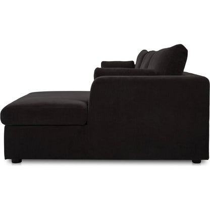 Burrow Sleeper Sectional with Storage Chaise by Moe's Home Collection. Made from 70% polyester, 30% recycled polyester, c0 performance, foam, fiber cushion fill, sleeper sofa mechanism, memory foam mattress, solid wood leg in a transitiona